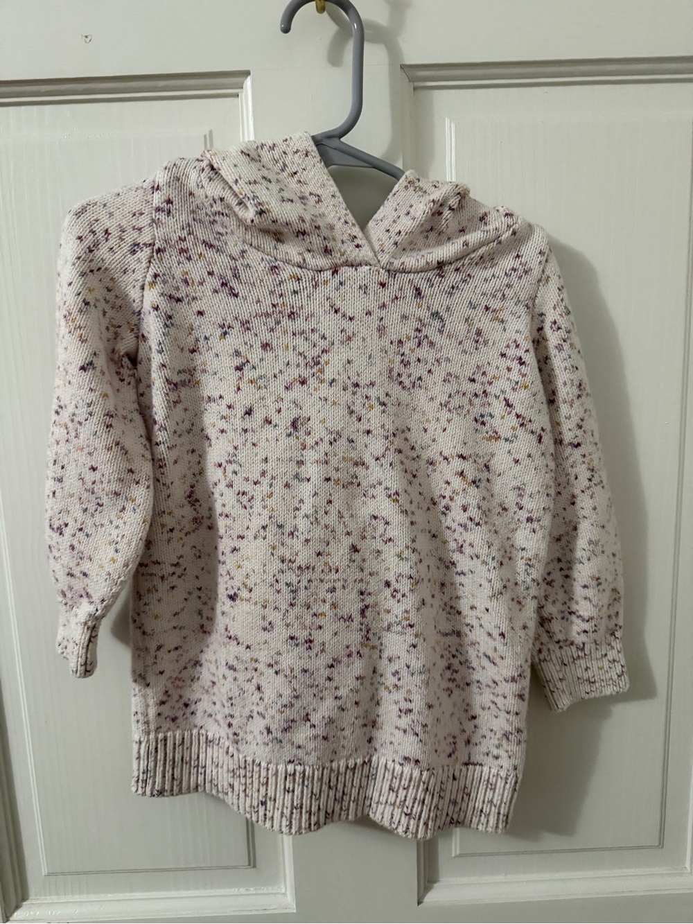 GAP Cream Speckled Hooded Knit Sweater with Purple Flecks